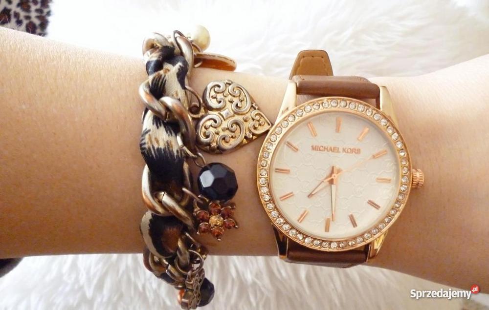 ZŁOTY ZEGAREK MICHAEL KORS NA SKÓRZANYM PASKU Zegarki Ozorków sprzedam