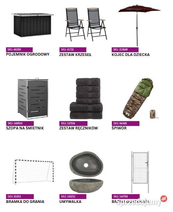 Palety zwrotów VidaXL meble ogród zwierzak sport Tomaszów Mazowiecki