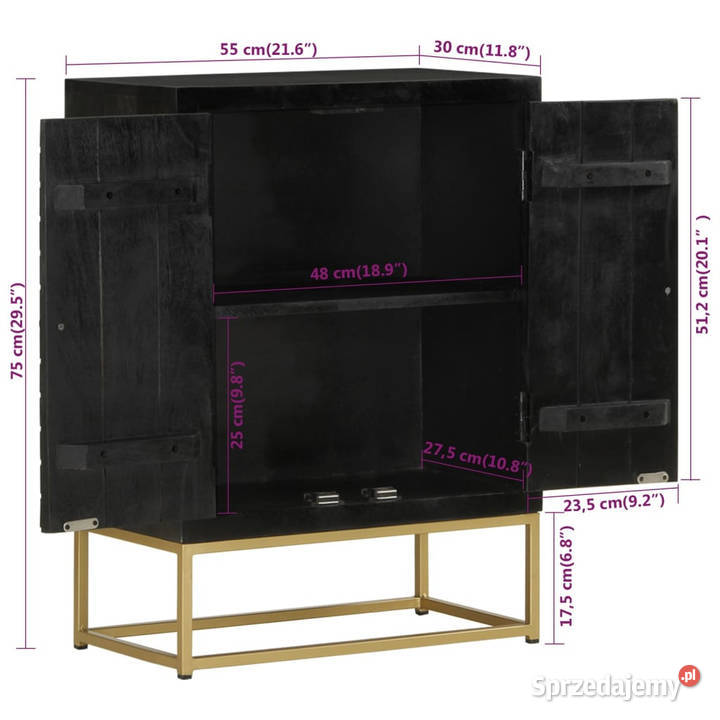Szafka z 2 drzwiczek czarnozłota 55x30x75 drewno Warszawa sprzedam
