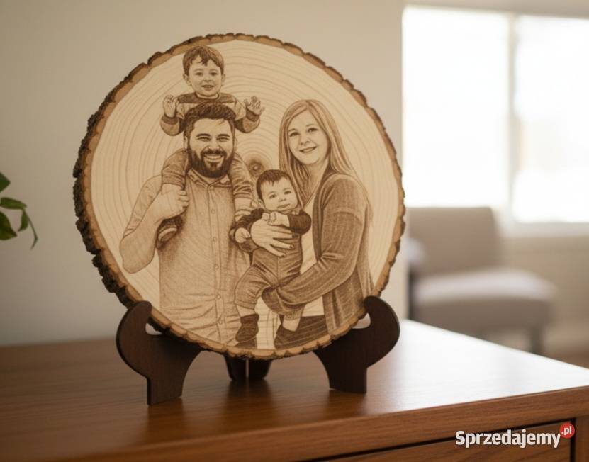 Portret Grawerowany na Drewnie Plaster Brzozy 20 Jarocin