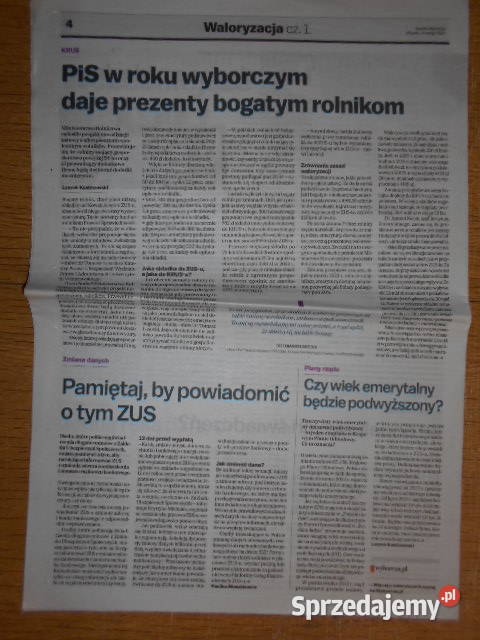 Emerytury i renty Waloryzacja Część III Gazeta Parczew sprzedam