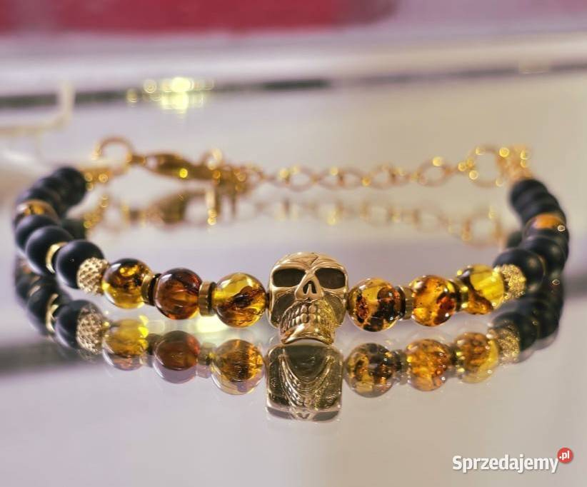 BRANSOLETKA CZASZKA STAL SZLACHETNA 316L ZŁOTY Warszawa