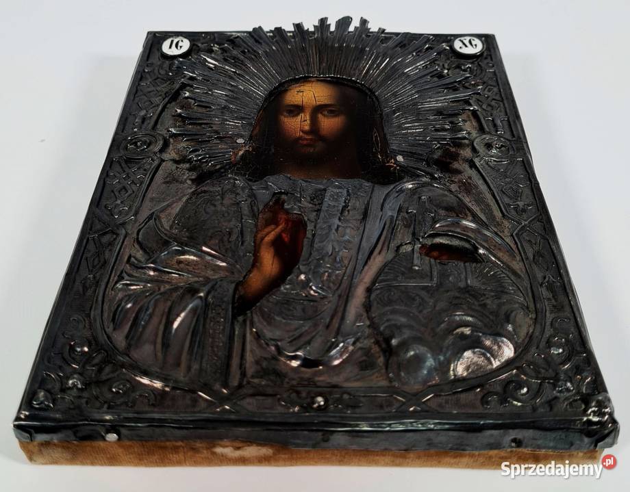 Ikona Jezus Chrystus Władca Świata srebro 0148 Malarstwo Warszawa sprzedam