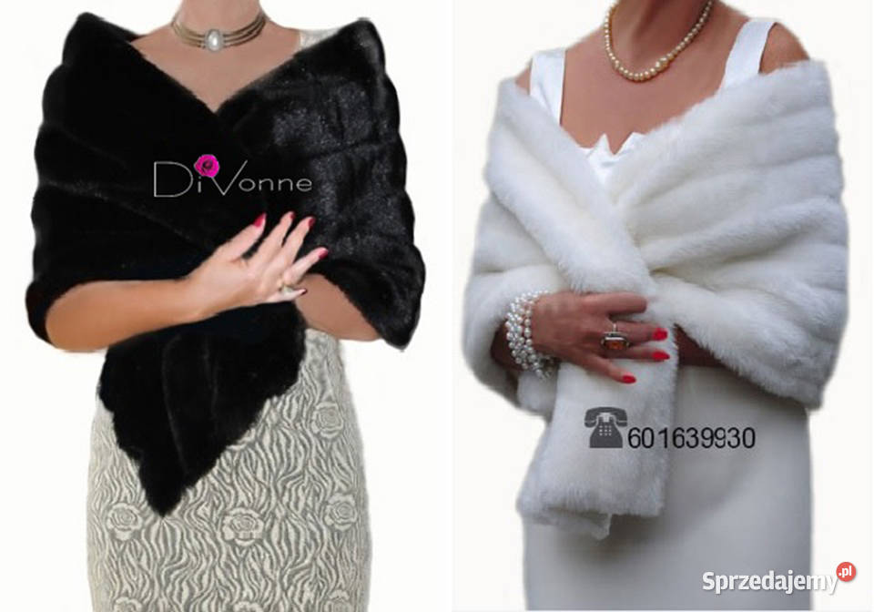 Ślubny elegancki SZAL FUTRZANY do ślubu wesele Tarnów sprzedam