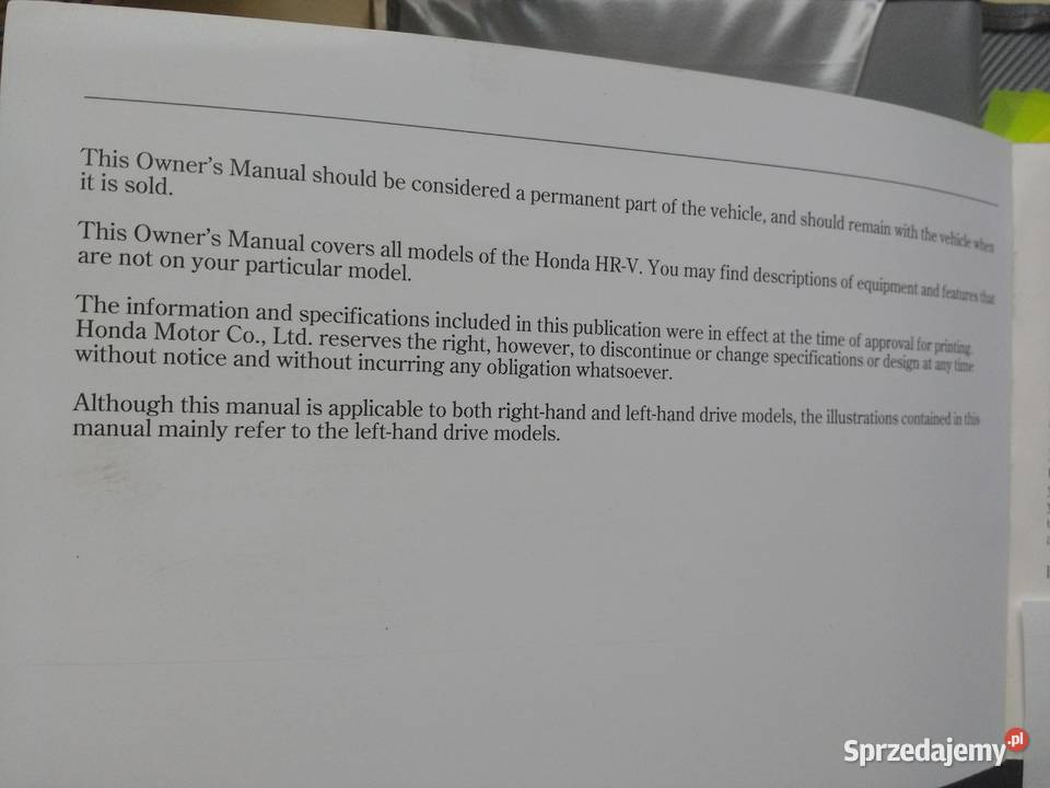 książka instrukcja użytkownika Hondy HRV Wrocław