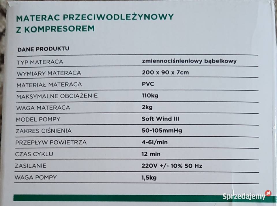 Materac przeciwodleżynowy zmiennociśnieniowy Starogard Gdański