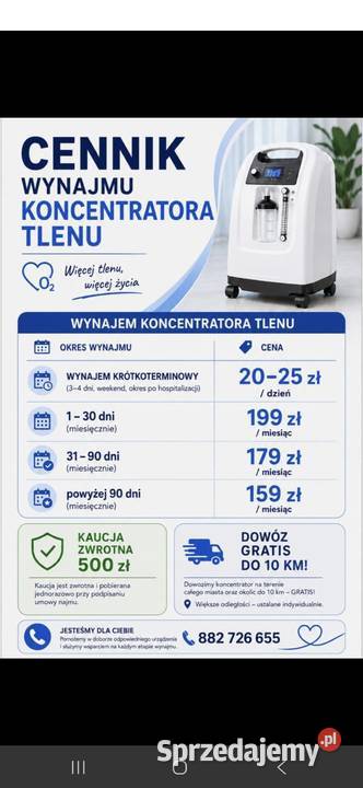 Wypożyczę koncentrator tlenu Brodnica sprzedam