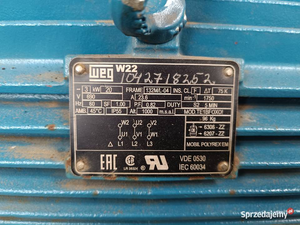 Silnik elektryczny na łapach 20kw 690 V 1750obr Produkcja Bydgoszcz