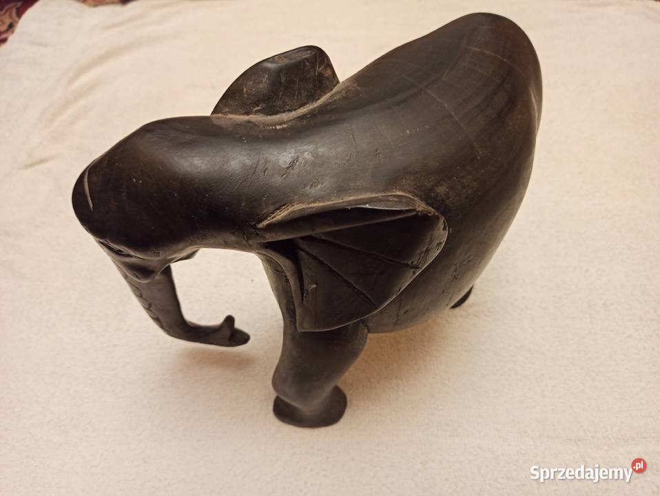 Rzeźba słoń z litego drewna rękodzieło rarytas Gdańsk