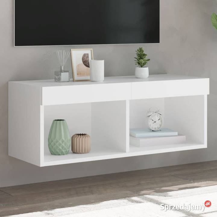 Szafka TV z oświetleniem LED biała 80x30x30 RTV Warszawa