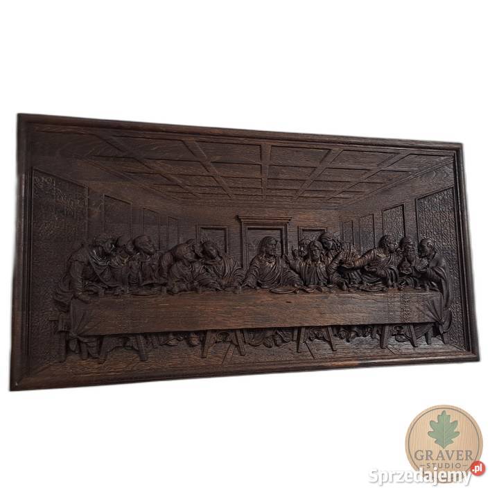 Płaskorzeźba w dębie Ostatnia Wieczerza prezent Malechowo