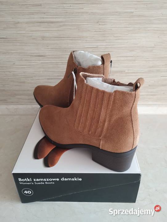 NOWE Buty damskie zamszowe botki JASNY BRĄŻ
