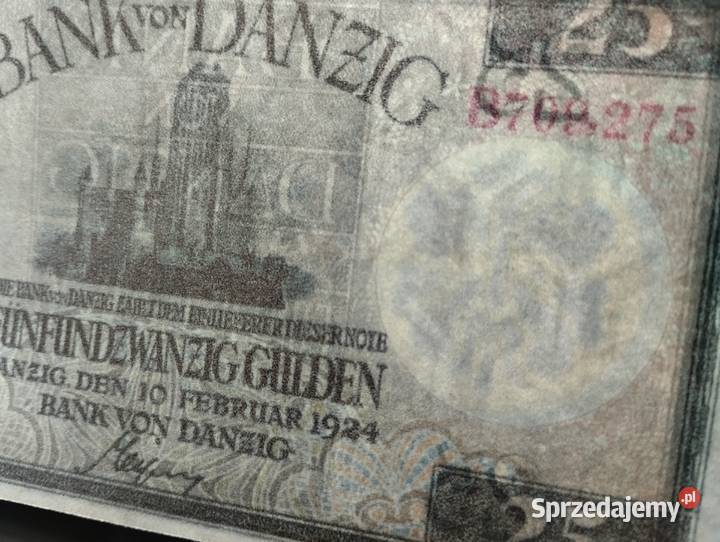 WOLNE MIASTO GDAŃSK 25 gulden 1924 UNC seria B Numizmatyka podlaskie Białystok sprzedam