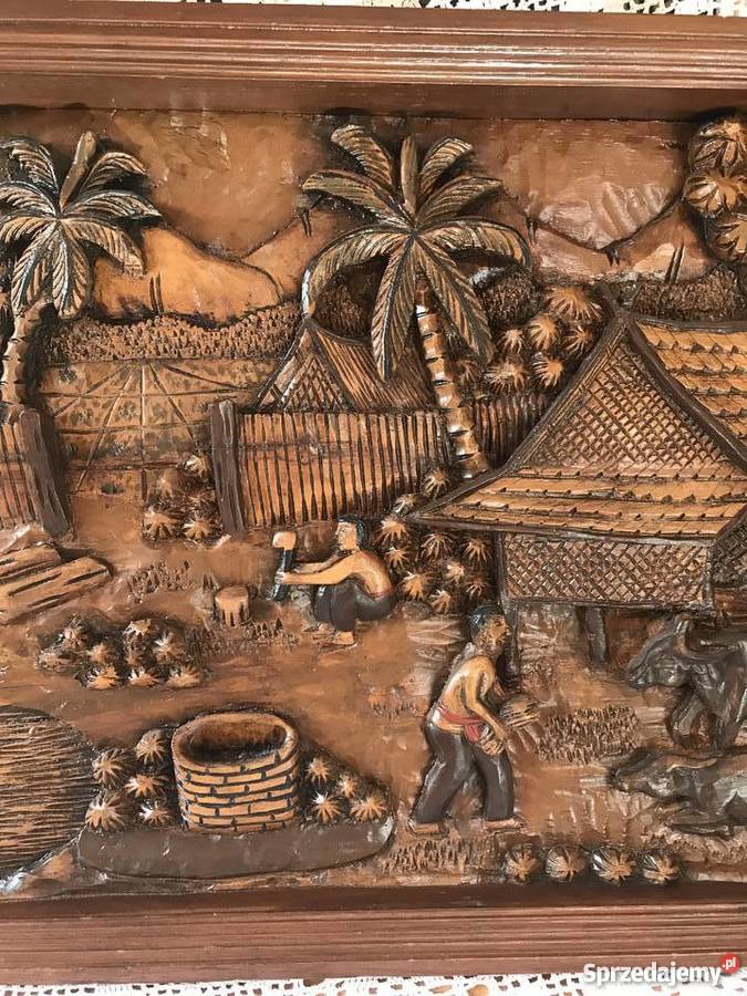Płaskorzeźba 107 drewniany obraz relief ręcznie Kłodzko