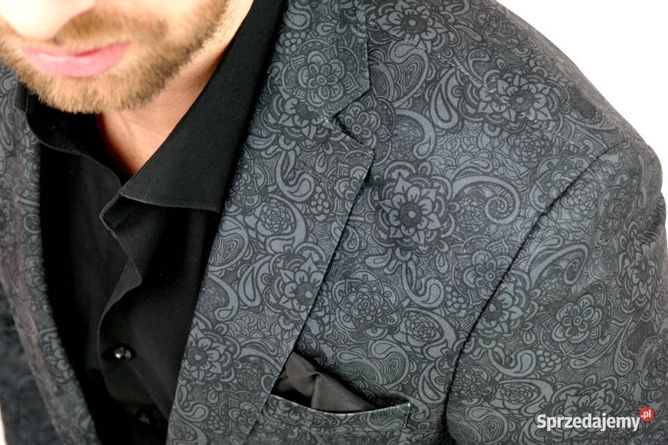 GIOVANNI PERA Marynarka Męska D803 Czarno Szara Ostrów Wielkopolski