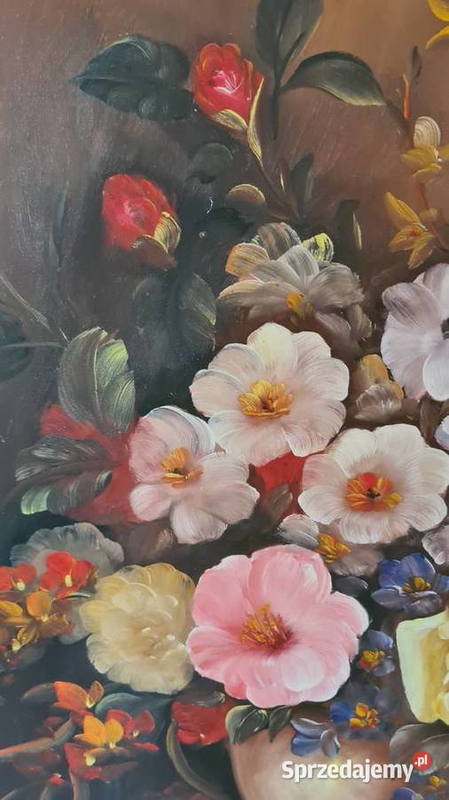 Obraz olejny bukiet kwiatów w złotej ramie małopolskie Gorlice