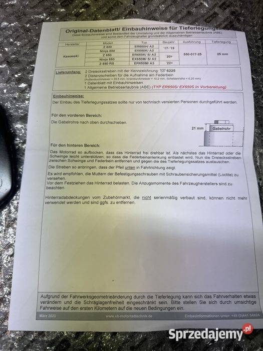 Zestaw obniżający zawieszenie Kawasaki Z 650