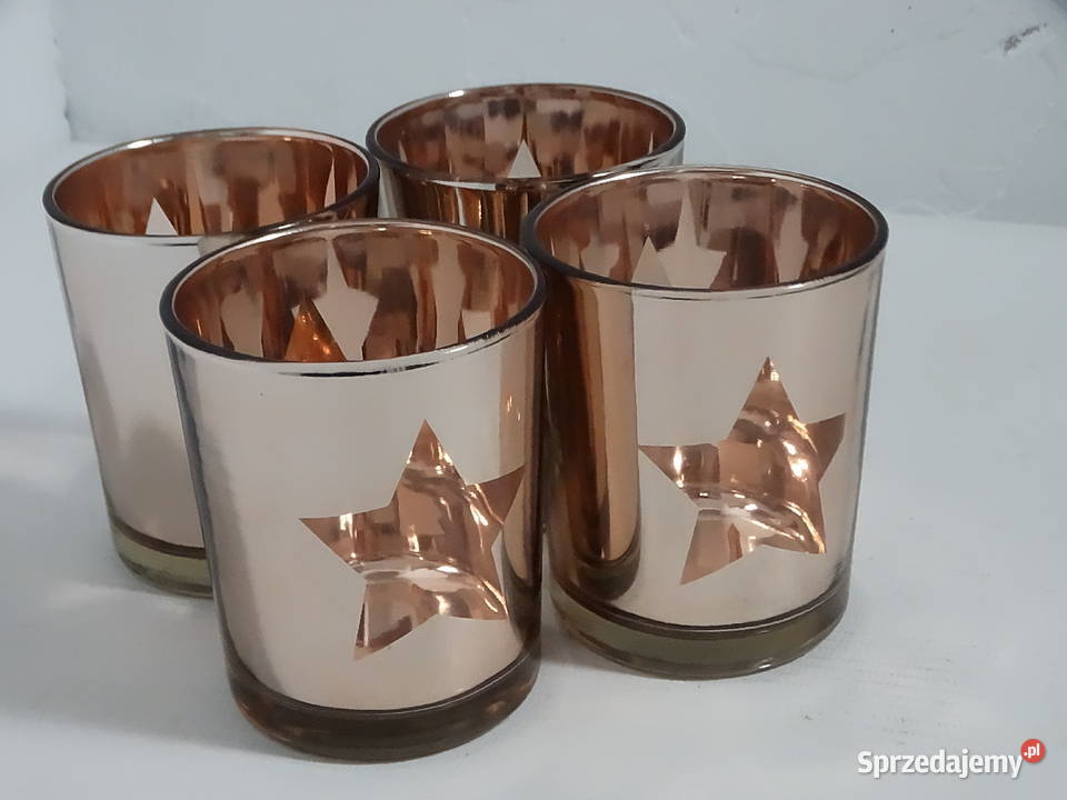 Komplet 4 świeczników Rose Gold z wyciętą Świeczniki Biłgoraj