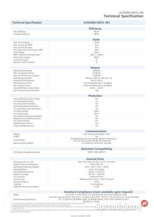 Falownik HUAWEI SUN200050KTLM3 trójfazowy 3F sprzedam