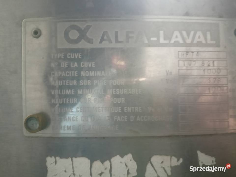 Zbiornik na mleko AlfaLaval 1000l Nieznanki sprzedam