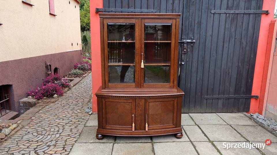 Wspaniała Unikatowa Witryna Serwantka Dąb 1920 dolnośląskie Ziębice