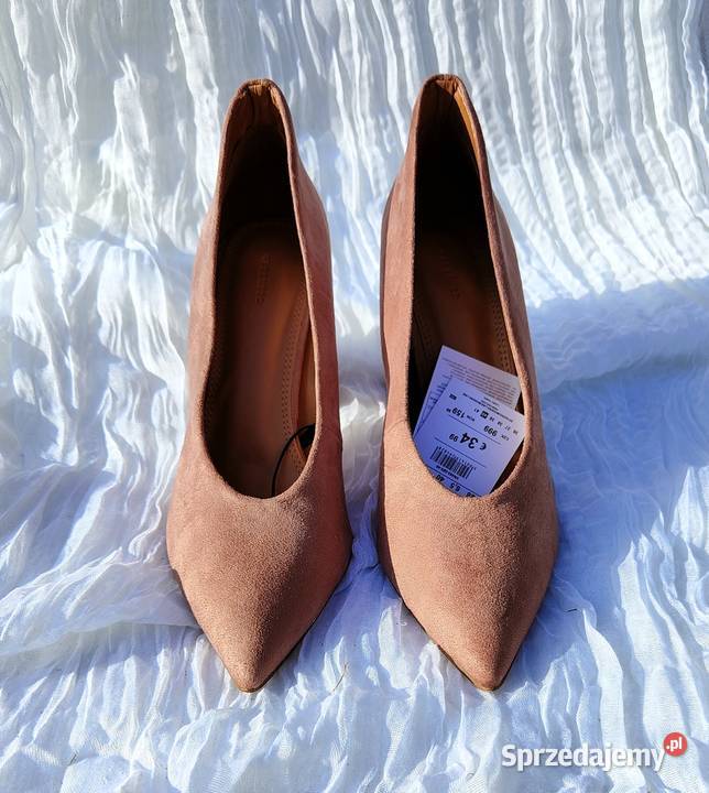 Wysokie buty Reserved 39 brudny róż słupek na