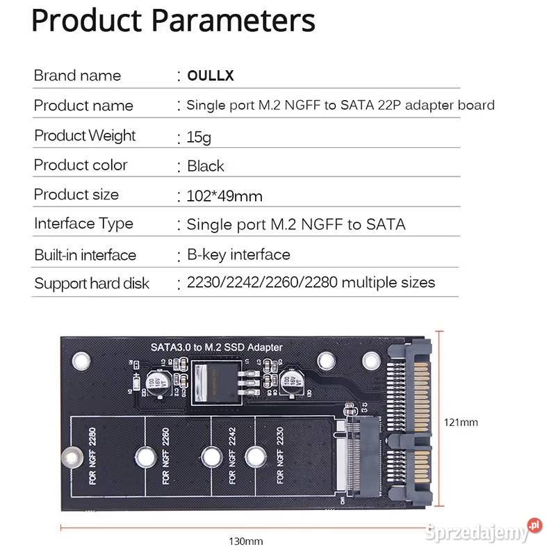 Adapter dysku SSD M2 SATAIII NGFF do SATA30 BKEY kujawsko-pomorskie Bydgoszcz