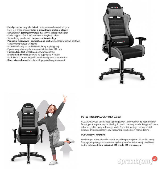 Fotel gamingowy dziecka Huzaro Ranger 60 Baranowo