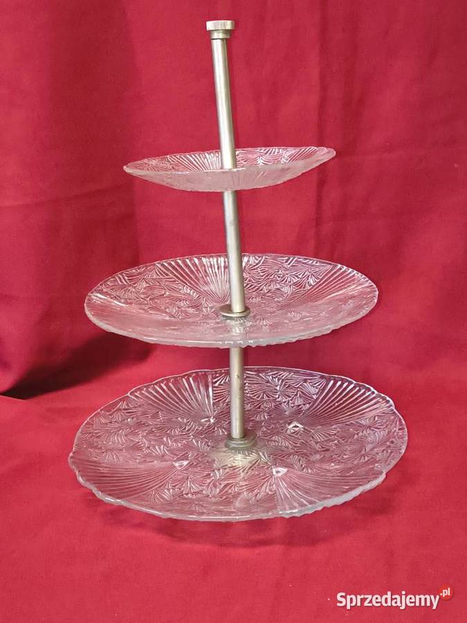 Trójpoziomowa patera szklana etażerka vintage łódzkie Chorzew