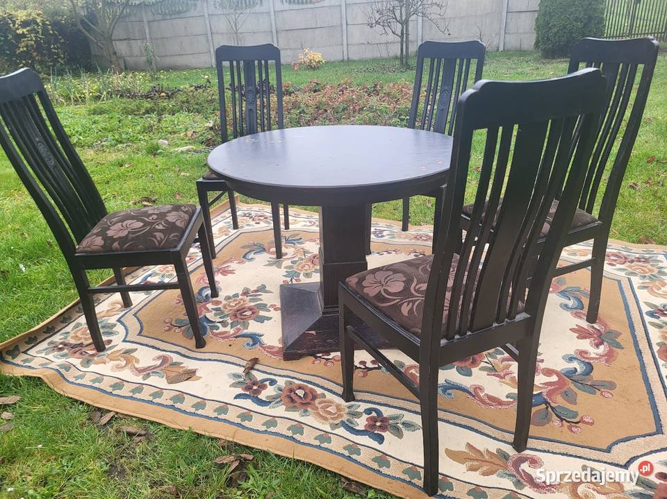 Stary solidny stół z 5 krzesłami przedwojenny 100cm kujawsko-pomorskie Sypniewo sprzedam