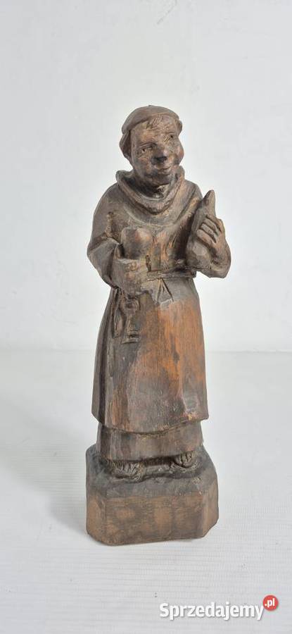 Drewniana Rzeźba Mnich z Kielichem Vintage Biłgoraj