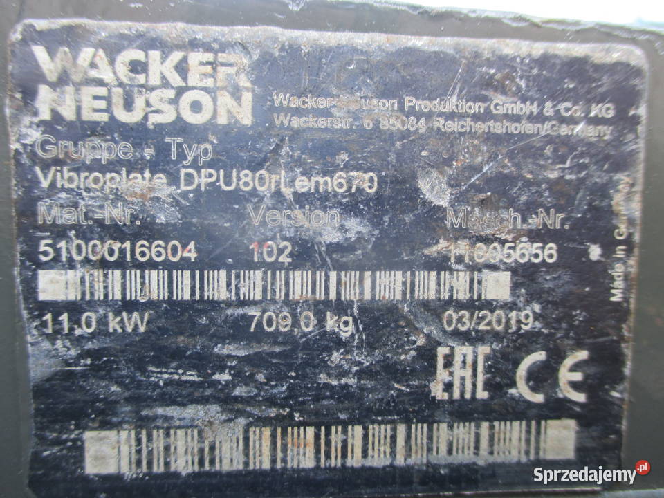 Zagęszczarka rewersyjna 710 Wacker Neuson DPU80r nie Pleszew