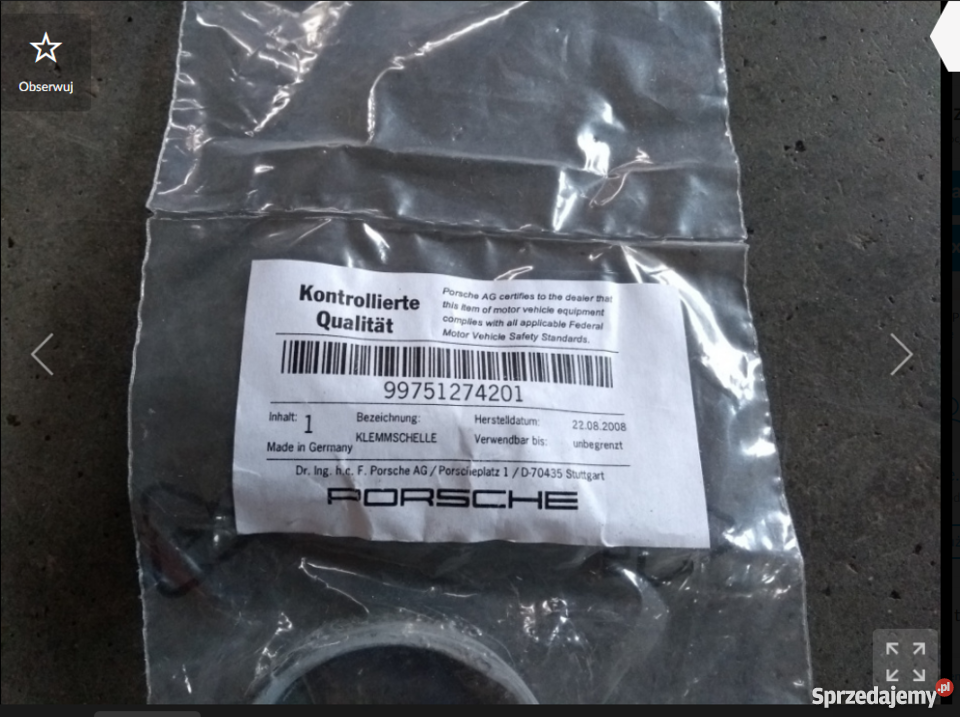 Klamra węża chłodnicy Porsche 987 Pilzno