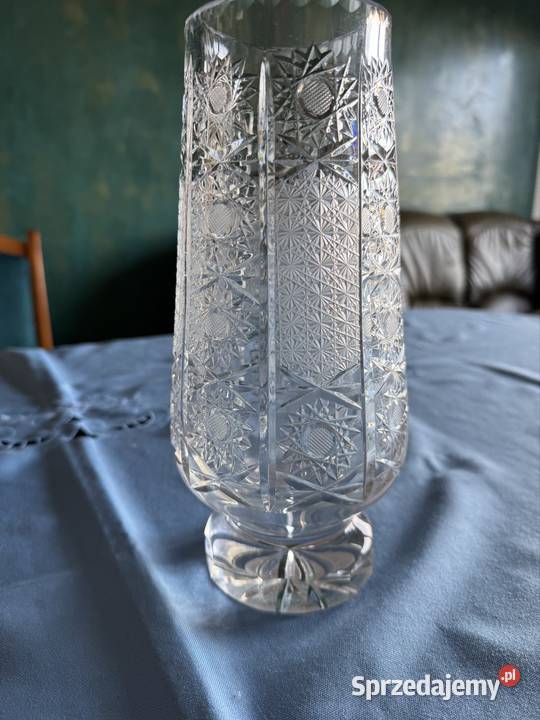 Wazon kryształowy z czasów PRL ciężki wysoki 255 Antyki Częstochowa