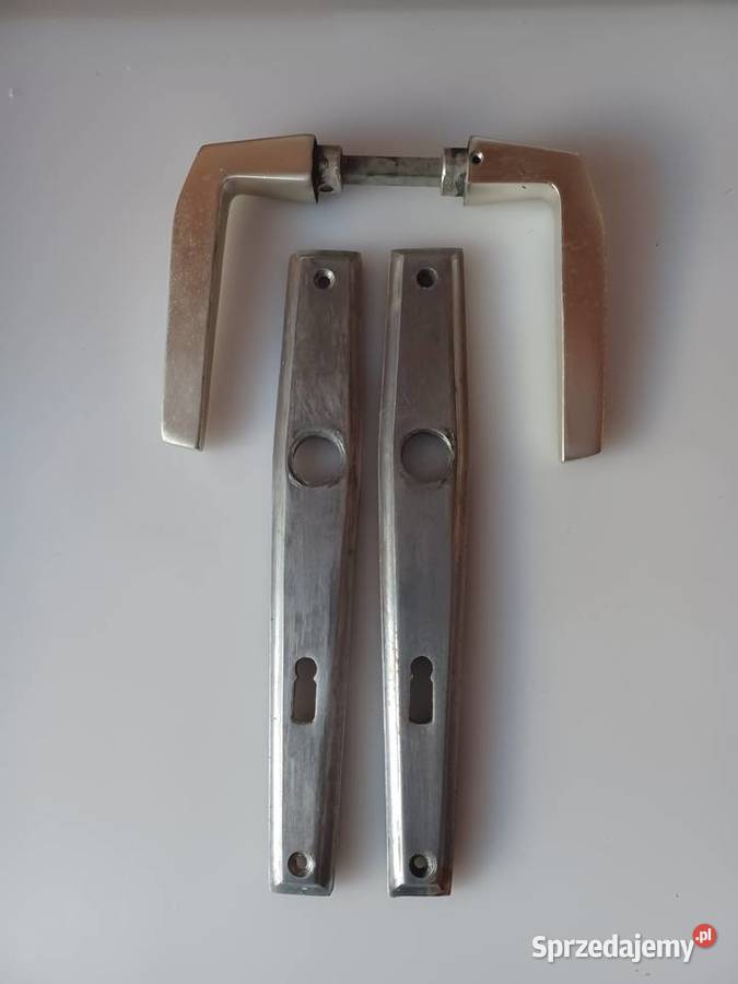 Zabytkowy komplet klamek z szyldami PRL Poznań