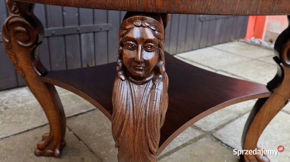 Unikatowy Neorenesansowy Stół Stolik Kawowy Dąb Ziębice