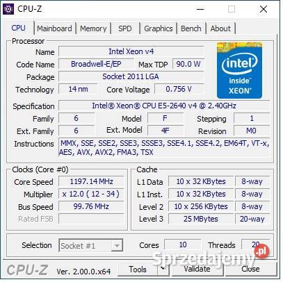 Intel Xeon E52640 V4 gniazdo LGA 20113 10 rdzeni Intel Piekary Śląskie sprzedam