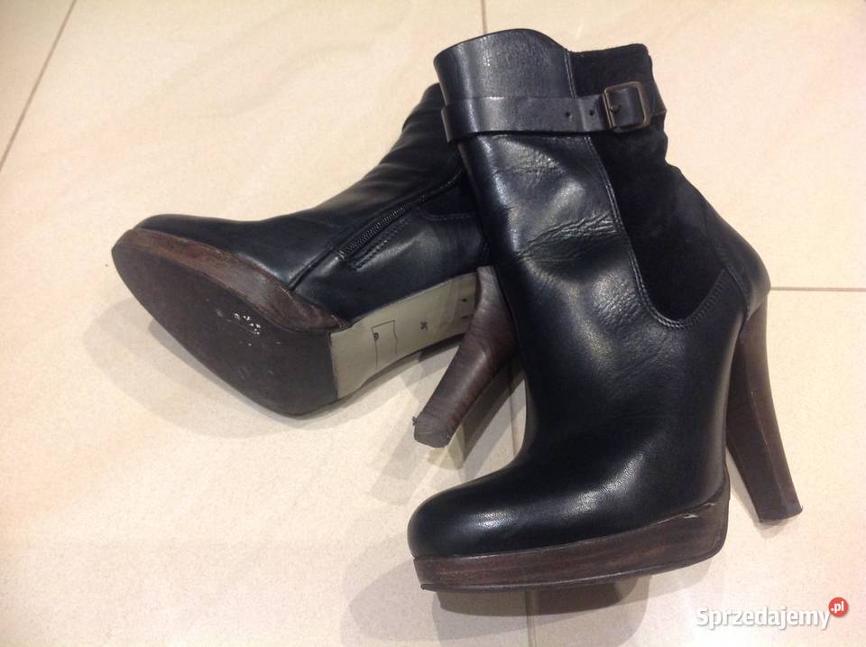 Botki Skórzane Damskie Czarne 36 Skóra naturalna Nowa Sól