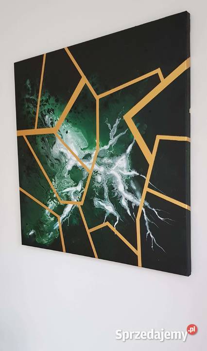 Duży Obraz ręcznie malowany butelkowa zieleń Malarstwo dolnośląskie Wrocław