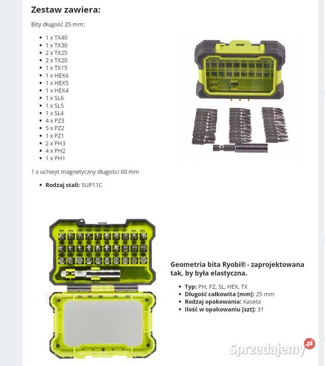 Zestaw końcówek Ryobi 31 elementów magnetyczny Dęblin
