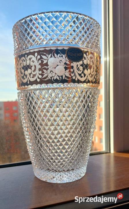 Piękny wazon kryształowy Bohemia Wrocław