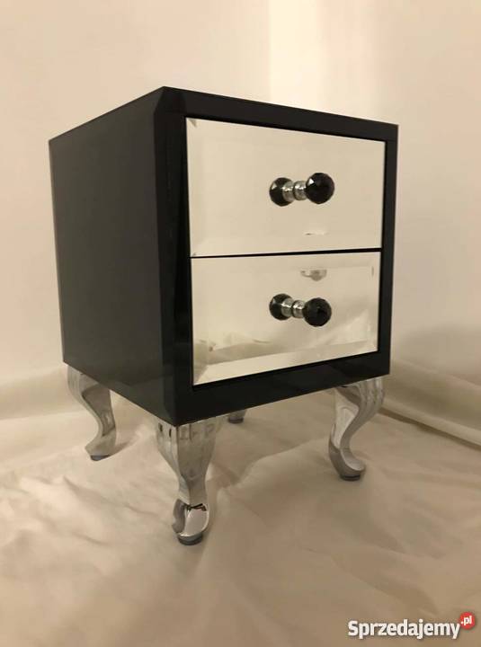 Stolik nocny z lustra czarny glamour ze szkla Kępno
