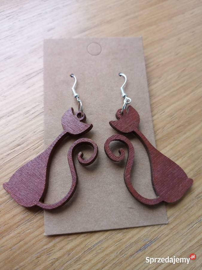 Kolczyki drewniane koty handmade Sosnowiec