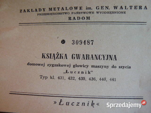 Dokumenty do starej maszyny do szycia Lucznik