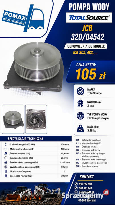 Pompa wody do JCB 3CX 4CX 32004542 TotalSource nie Oborniki