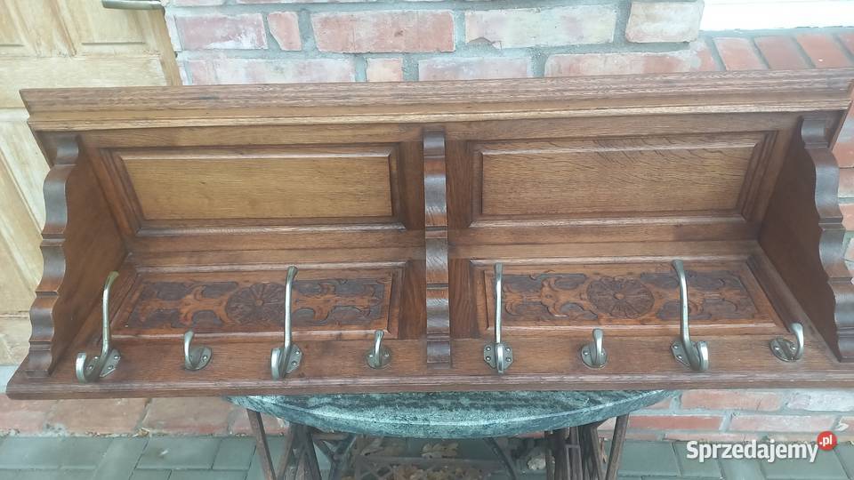 Wieszak dębowy z półką bciężki wiszący ścienny Gawroniec