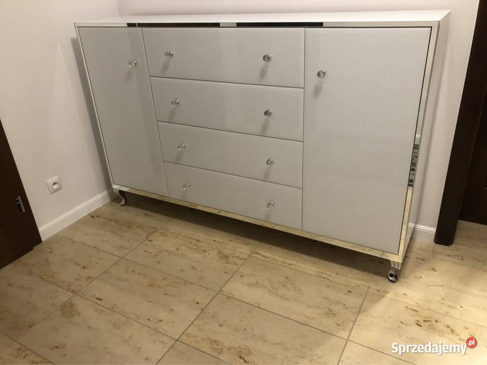 Komoda lustrzana biała glamour gałka kryształ Kępno
