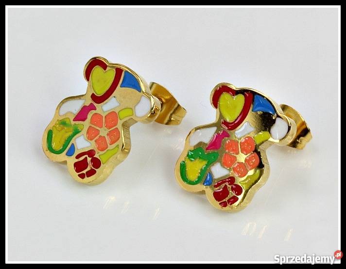 Złote Kolczyki Kolorowy Misiu Nowość Tous Miś pozłacane Wrocław