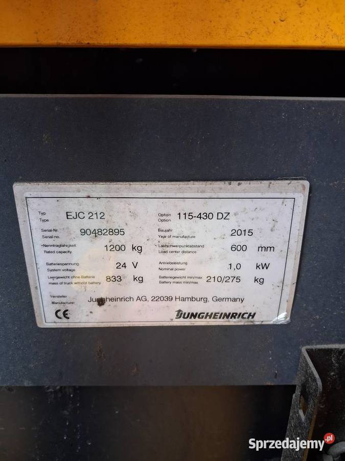 Paleciak elektryczny Jungheinrich EJC 212 400 elektryczny Orońsko