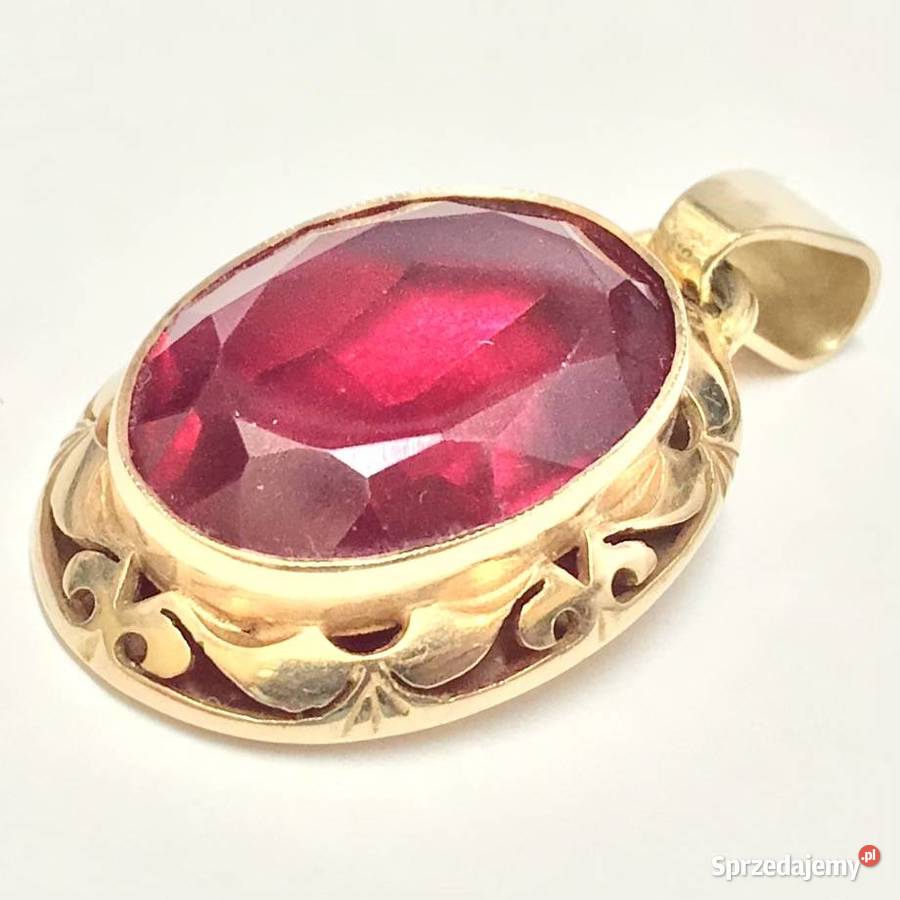 Złoty WISIOREK z rubinem 585 14K cudowny WIELKI złoto mazowieckie